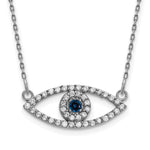 14k White Gold Small Necklace Diamond and Sapphire Evil Eye