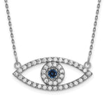14k White Gold Medium Necklace Diamond and Sapphire Evil Eye