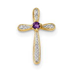 14k Rhodium Diamond & Amethyst Polished Cross Pendant