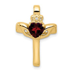 14k Garnet & AA Diamond Claddagh Cross Pendant