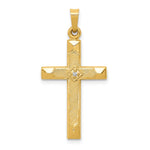 14k Textured and Polished Diamond Accent Cross Pendant