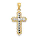 14K with White Rhodium Diamond-Cut Cross Pendant