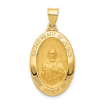 14k Polished and Satin Hollow Sacred Heart of Jesus Medal Oval Pendant