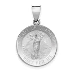 14K White Gold Polished and Satin Hollow Our Lady of Guadalupe Medal Round Pendant