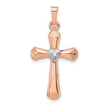 14K Two-tone Diamond Brushed & Polished Hollow Latin Heart Cross Pendant