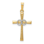 14K Two-tone Textured and Polished Latin Cross w/ Circles Pendant