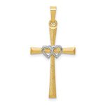 14K Two-tone Textured and Polished Latin Cross with Hearts Pendant