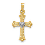 14K and White Rhodium Diamond Fleur De Lis Cross with Heart Pendant