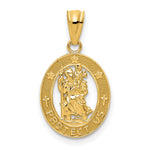14k Polished Solid Cut-out Saint Christopher Medal Oval Pendant