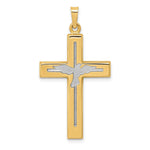 14K and White Rhodium Polished and Satin Cross with Dove Pendant