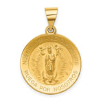 14K Polished and Satin Hollow Spanish Our Lady of Guadalupe Round Medal Pendant