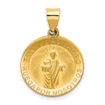 14K Polished and Satin Hollow Spanish San Judas Tadeo Medal Round Pendant