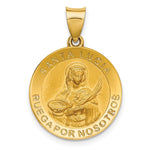 14K Polished and Satin Hollow Spanish Santa Lucia Medal Round Pendant