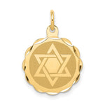 14k Solid Star of David Round Disc with Scalloped Edge Charm