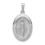 14k White Gold Polished and Satin Solid Miraculous Medal Oval Pendant