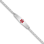 Sterling Silver Rhodium-plated Anchor Link Centered Red Enamel 30x Plate Medical ID Bracelet