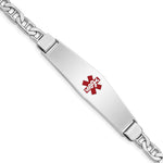 Sterling Silver Rhodium-plated Anchor Link Centered Red Enamel 50x Plate Medical ID Bracelet