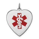 Sterling Silver RH-pltd Engraveable Enamel Lg.Heart Medical Pendant