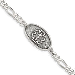 Sterling Silver Antiqued / Polished Figaro Link 31x Oval Plate Medical ID Bracelet