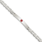 Sterling Silver Polished Anchor Link Centered Red Enamel 32x Plate Medical ID Bracelet