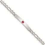 Sterling Silver Polished Figaro Link Centered Red Enamel 32x Plate Medical ID Bracelet