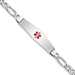 Sterling Silver Rhodium-plated Figaro Link Centered Red Enamel 50x Plate Medical ID Bracelet