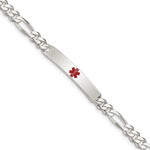 Sterling Silver Polished Figaro Link Centered Red Enamel 32x Plate Medical ID Bracelet