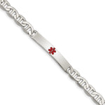 Sterling Silver Polished Anchor Link Centered Red Enamel 32x Plate Medical ID Bracelet