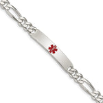 Sterling Silver Polished Figaro Link Centered Red Enamel 34x Plate Medical ID Bracelet