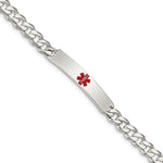 Sterling Silver Polished Curb Link Centered Red Enamel 34x Plate Medical ID Bracelet