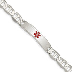 Sterling Silver Polished Anchor Link Centered Red Enamel 34x Plate Medical ID Bracelet