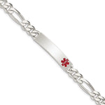 Sterling Silver Polished Figaro Link Off-Center Red Enamel 37x Plate Medical ID Bracelet