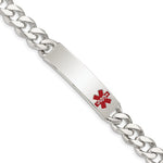 Sterling Silver Polished Curb Link Off-Center Red Enamel 39x Plate Medical ID Bracelet