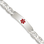 Sterling Silver Polished Anchor Link Centered Red Enamel 38x Plate Medical ID Bracelet