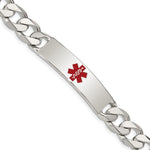 Sterling Silver Polished Curb Link Centered Red Enamel 41x Plate Medical ID Bracelet