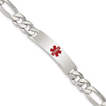 Sterling Silver Polished Figaro Link Centered Red Enamel 41x Plate Medical ID Bracelet