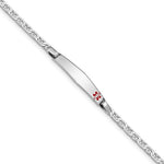 Sterling Silver Rhodium-plated Anchor Link Off-Center Red Enamel 28x Plate Medical ID Bracelet