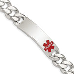 Sterling Silver Polished Curb Link Off-Center Red Enamel 43x Plate Medical ID Bracelet
