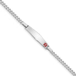 Sterling Silver Rhodium-plated Curb Link Off-Center Red Enamel 28x Plate Medical ID Bracelet