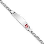 Sterling Silver Rhodium-plated Curb Link Off-Center Red Enamel 37x Plate Medical ID Bracelet