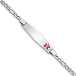 Sterling Silver Rhodium-plated Figaro Link Off-Center Red Enamel 37x Plate Medical ID Bracelet