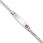 Sterling Silver Rhodium-plated Anchor Link Off-Center Red Enamel 37x Plate Medical ID Bracelet