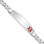 Sterling Silver Rhodium-plated Curb Link Off-Center Red Enamel 50x Plate Medical ID Bracelet