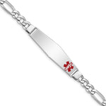 Sterling Silver Rhodium-plated Figaro Link Off-Center Red Enamel 50x Plate Medical ID Bracelet