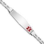 Sterling Silver Rhodium-plated Anchor Link Off-Center Red Enamel 50x Plate Medical ID Bracelet