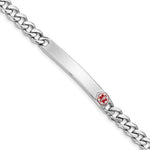 Sterling Silver Rhodium-plated Curb Link Off-Center Red Enamel 40x Plate Medical ID Bracelet