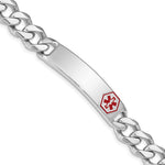 Sterling Silver Rhodium-plated Curb Link Off-Center Red Enamel 40x Plate Medical ID Bracelet