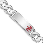 Sterling Silver Rhodium-plated Curb Link Off-Center Red Enamel 40x Plate Medical ID Bracelet