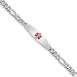Sterling Silver Rhodium-plated Figaro Link Centered Red Enamel 30x Plate Medical ID Bracelet