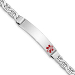 Sterling Silver Rhodium-plated Anchor Link Off-Center Red Enamel 43x Plate Medical ID Bracelet